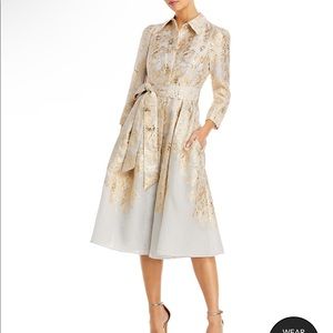 Teri Jon Point Collar Metallic Jacquard Cocktail Dress Size 6